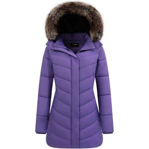 Women's Waterproof Thickened Long Down Puffer Jacket Coat Purple Winter Warm